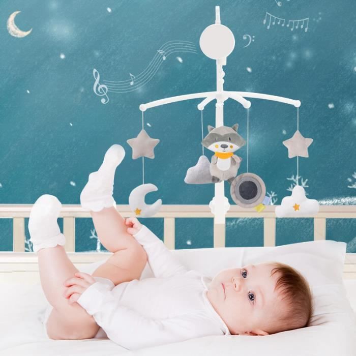 Musical Baby Crib Mobile, 360° Rotating Baby Bedside Toy, Newborn Bedside Rattle (Raccoon)