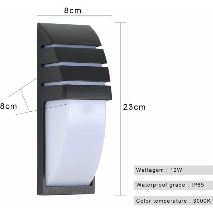 DELIPOP Applique Exterieur/Intérieur LED IP65 Etanche, Applique Murale Intérieure pour Cour, Jardin, Terrasse,2 Pièces 12W - Noir