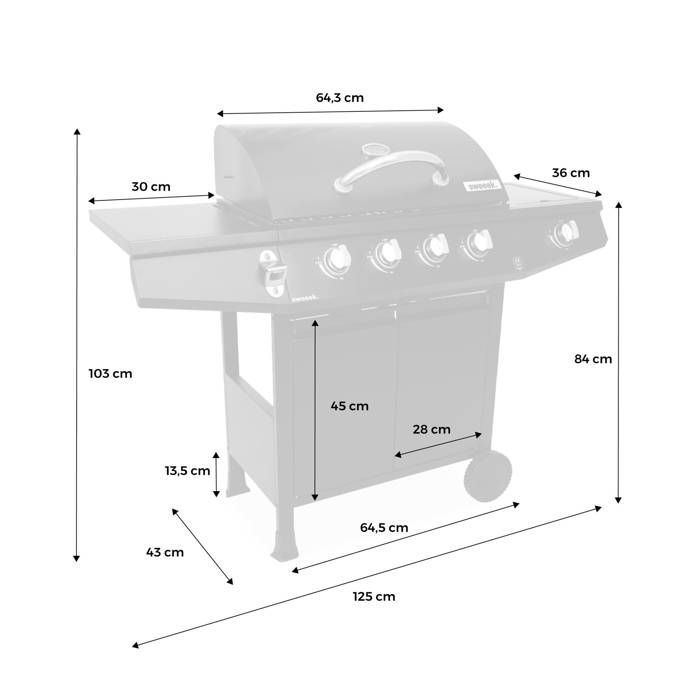Barbecue a gas Treville - 4 bruciatori, incluso 1 bruciatore laterale nero, con termometro