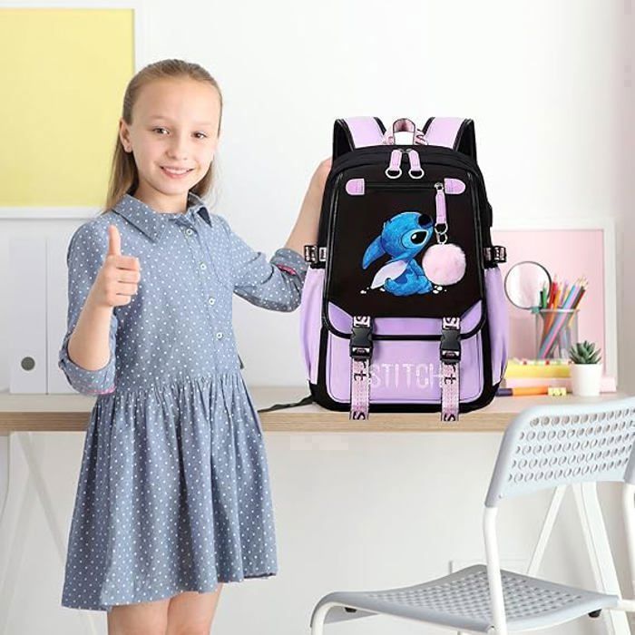 Sac à Dos, Sac à dos pour Enfants, Sac à dos d'école Sac à Dos Scolaire, aux Enfants Adolescents avec 2 USB ,Violet-28