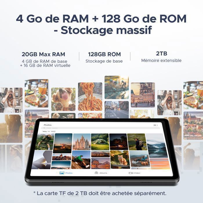 Tablet DOOGEE Tab A9 Pro de 10 polegadas, tablet Android, bateria de 20 GB + 128 GB (2 TB TF), tela sensível ao toque de 6580 mAh, 90 Hz/reconhecimento facial, preto