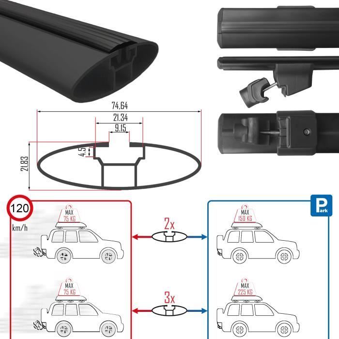 Barras de techo - Peugeot - 5008 - Aluminio - Negro - Con cerradura