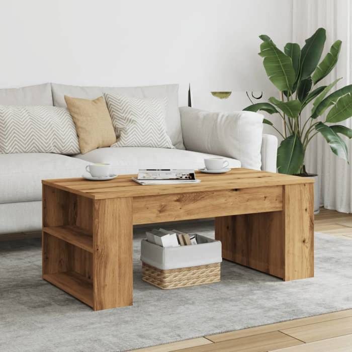 vidaXL Table basse chêne artisanal 102x55x42 cm bois d'ingénierie, table d'appoint, table de salon, table latérale, bout de 856025
