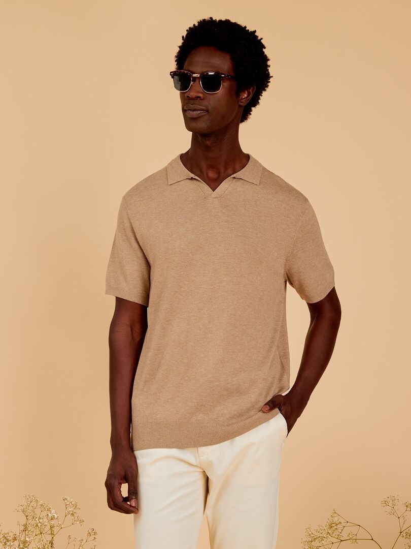 Gebreid poloshirt met korte mouwen - beige