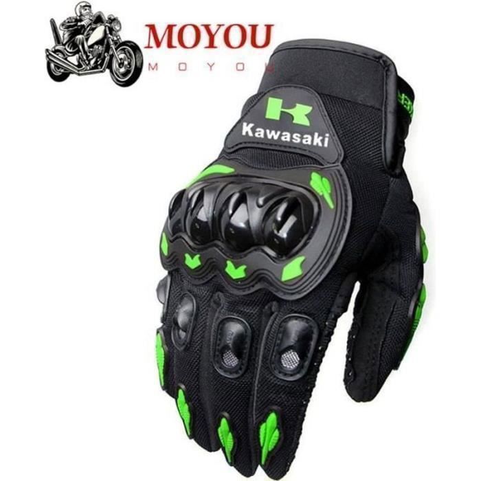 GUANTES - GUANTES INTERIORES Guantes de moto para Kawasaki, guantes de carreras de moto para hombre, guantes de motocross de dedos completos, guantes de moto retro rojo dorado
