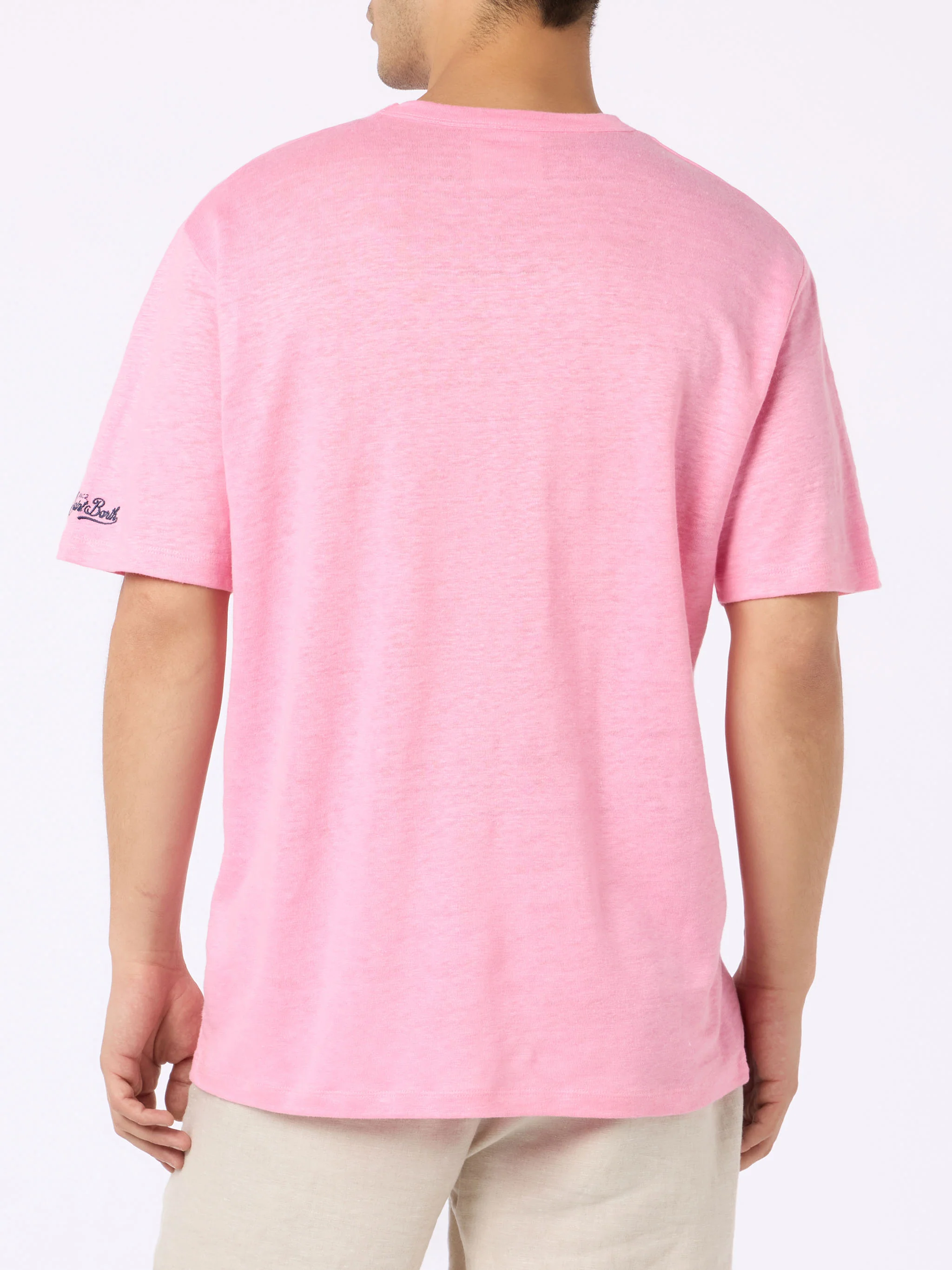 Ecstasea heren T-shirt van roze linnen jersey met zakje