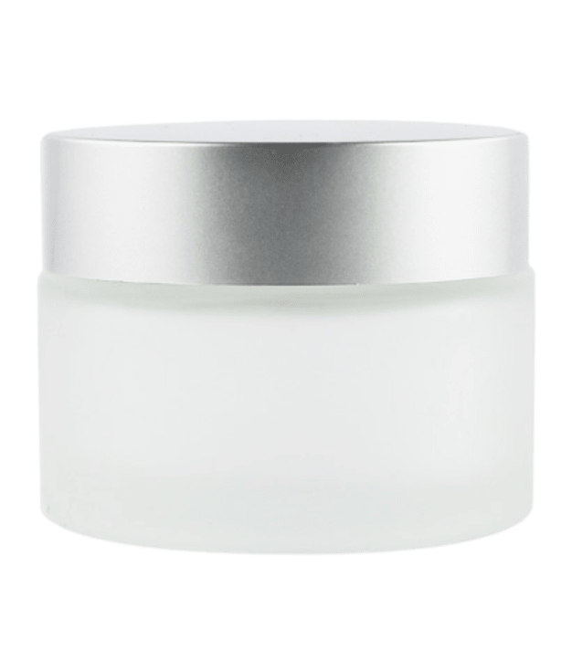Pot verre dépoli 50 ml avec capot argent mat