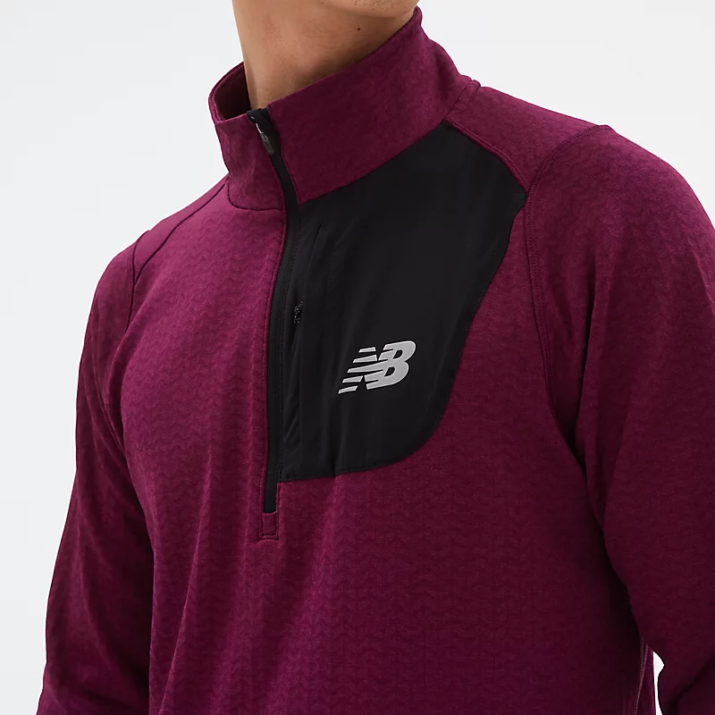 Jaqueta masculina NB Heat Grid com meio zíper - Cinza Escuro Mesclado
