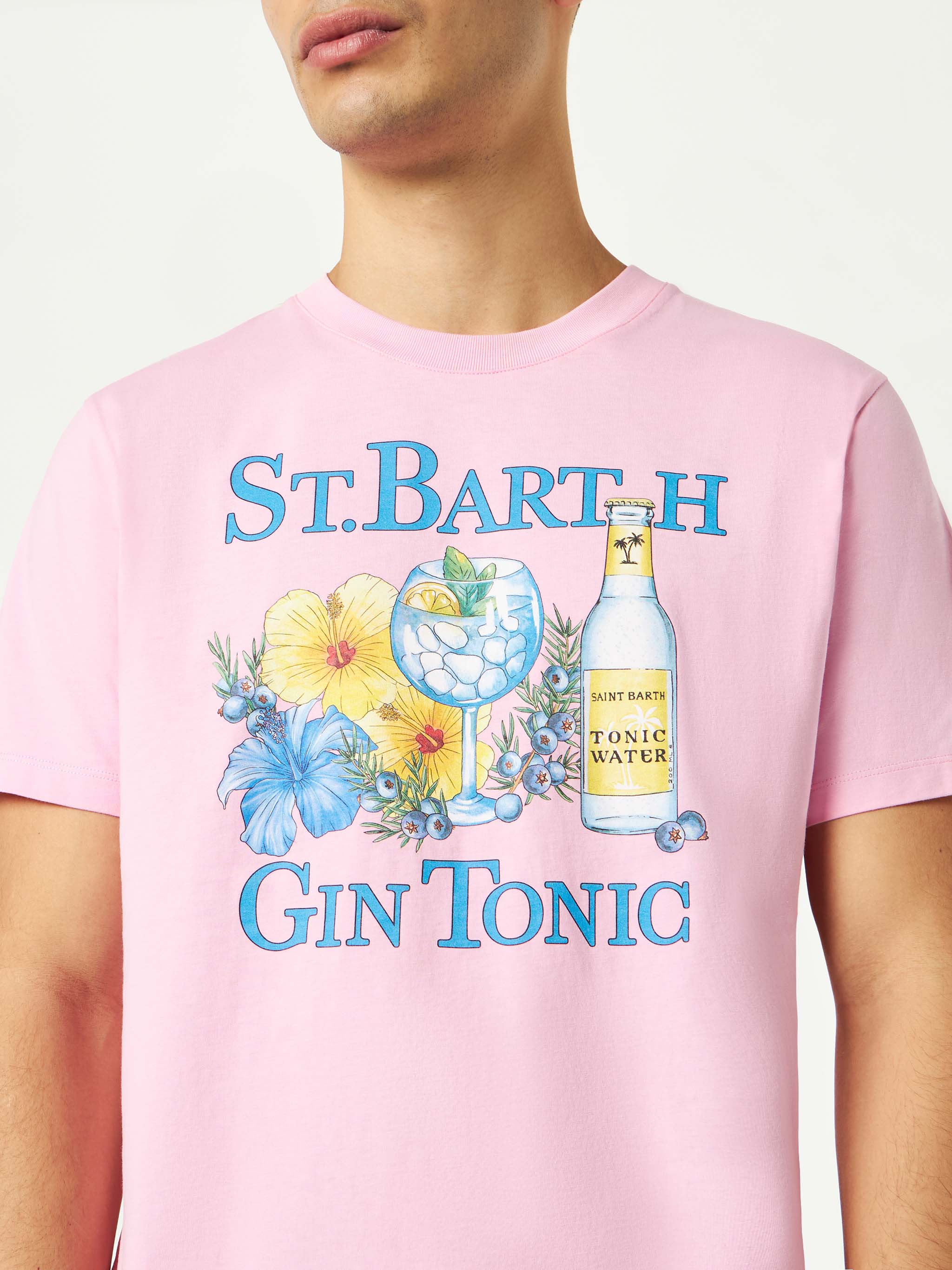 T-shirt en coton pour homme avec imprimé gin et fleurs
