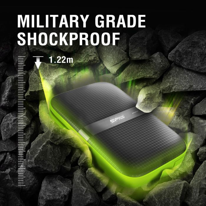 Disco duro externo Silicon Power Armor A60 de 5 TB, color verde, resistente a caídas y con conexión USB 3.2.