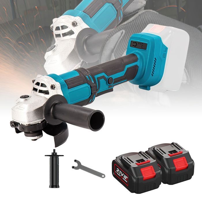 Smerigliatrice angolare da 1000 W - Velocità a vuoto 13.000 giri/min - 3 velocità - 2 batterie + 1 caricabatterie - Smerigliatrice angolare senza fili - 21 V - 125 mm