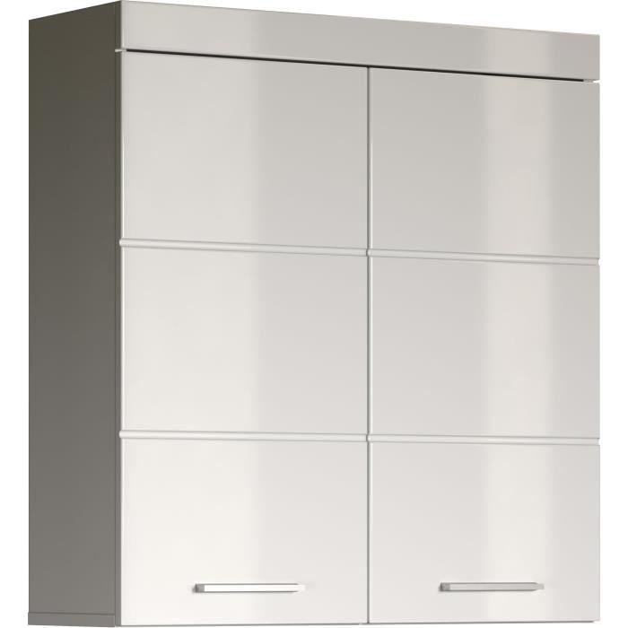 Bathroom cabinet, tall storage unit - 2 doors - White - W 73 x D 23 x H 77 cm - AMANDA