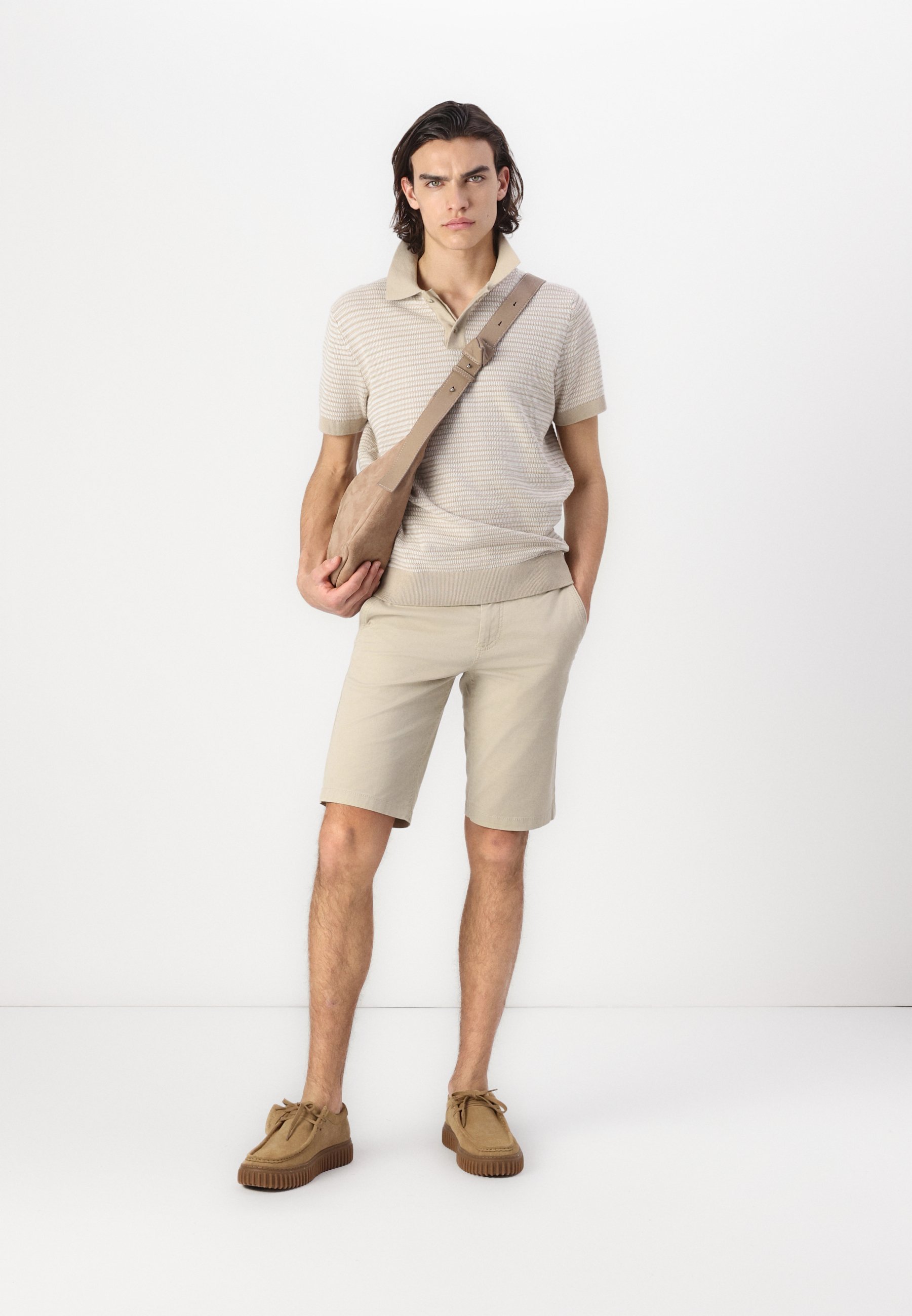 Polo Tom Tailor bicolore structuré - beige cajou/blanc