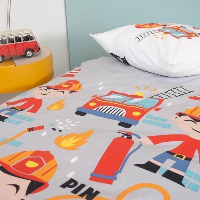 Reversible Children's Bedding Set - Firefighter and Pirate Design - Duvet Cover 140x200cm + 1 Pillowcase 63x53cm - 100% Organic Cotton*
