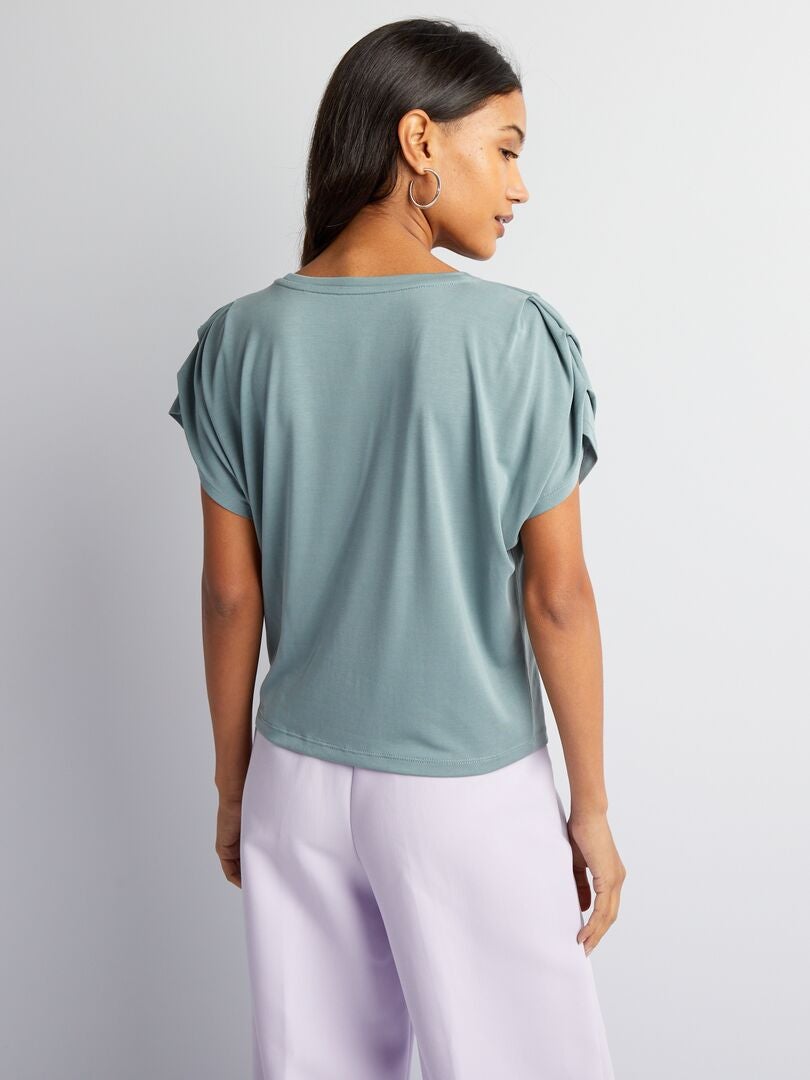 Camiseta com mangas plissadas - AZUL