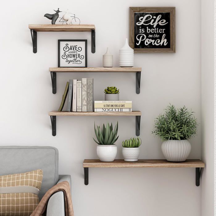 Set van 4 wandplanken, zwevende planken, hangende opbergplanken, voor woonkamer, keuken, kantoor, badkamer