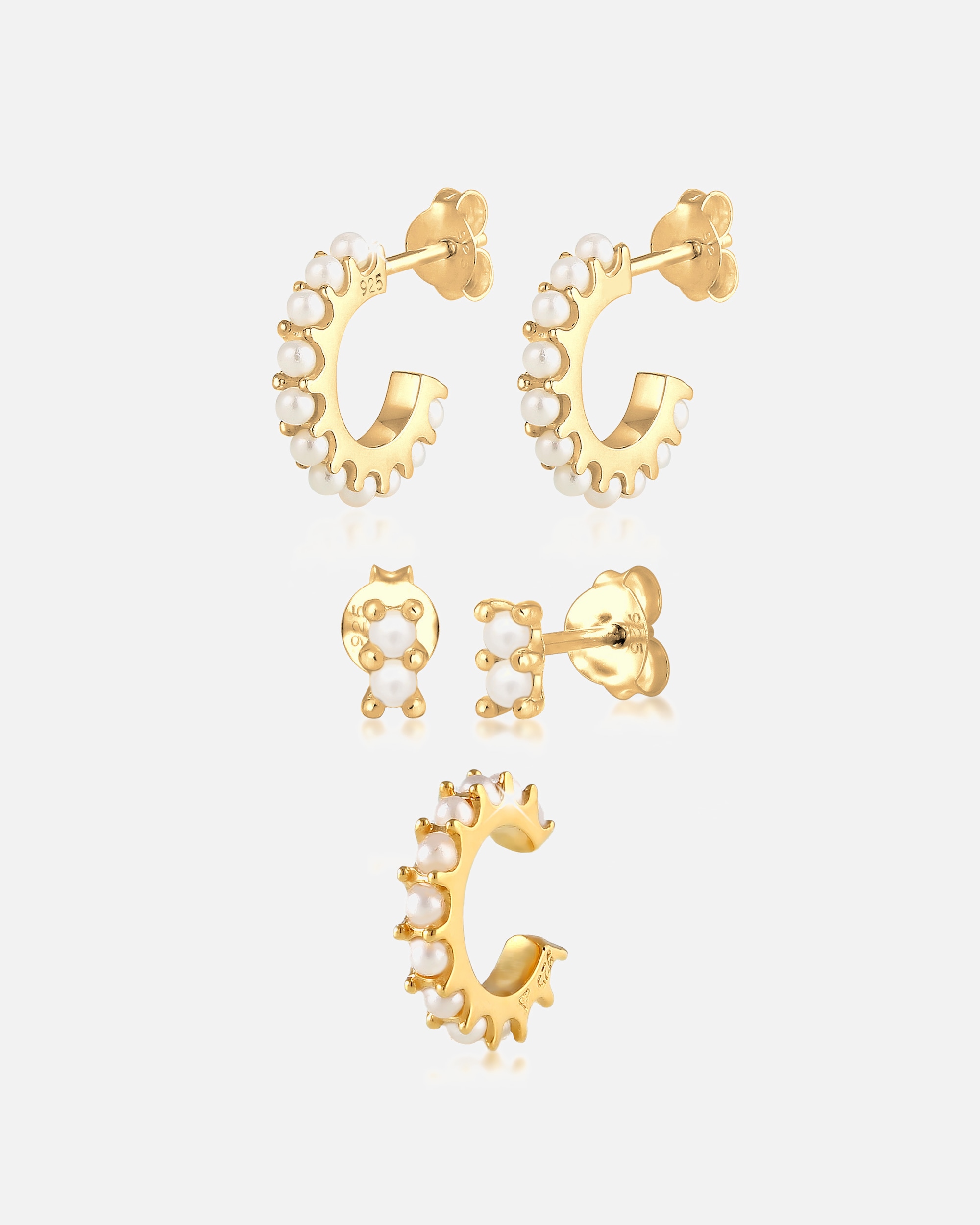 Elli Créoles Earcuff avec des perles synthétiques Boucles d'Oreilles Femme - (925/1000) Argent