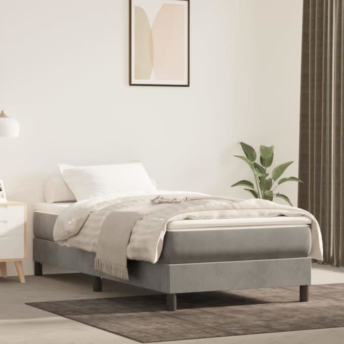 3120742 vidaXL Base de cama con muelles, gris claro, 90x190 cm, terciopelo