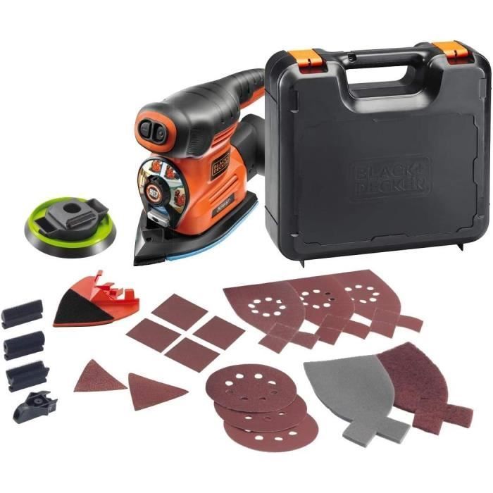 Corded multi-sander kit - BLACK+DECKER - KA280K-QS - 220W - 3 adapters - 17 abrasives - carrying case