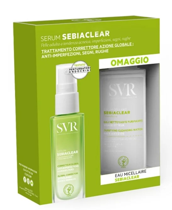SVR Sebiaclear Serum set 30 ml + micellair water 75 ml. Geschikt voor gecombineerde en vette huid.