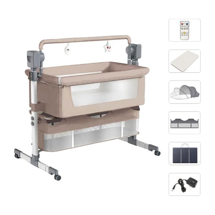 Magic ZC - Lit bebe Berceau électrique - Lit cododo multifonctionnel, Bluetooth avec musique, Balançoire à 5 vitesses - Beige