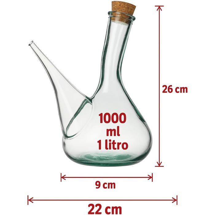 Decantador de vinho artesanal em vidro - FEBEST - 1000 ml - Transparente - Feito à mão - Aerador - Vidro reciclado - 22x26 cm