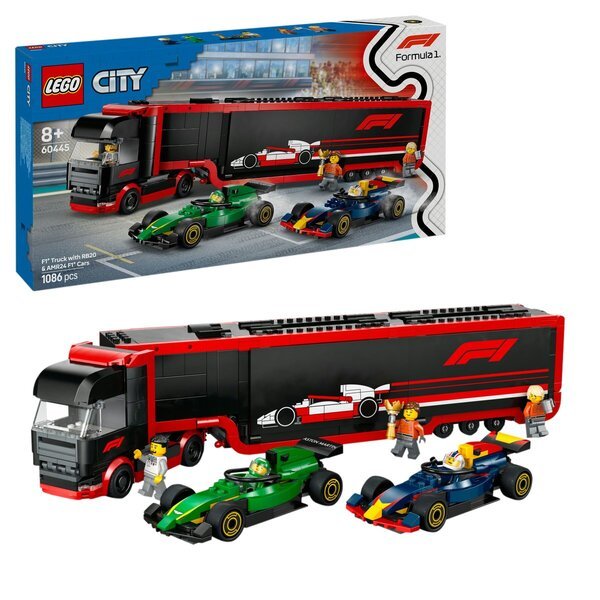 LEGO City 60445 F1 kravas automašīna ar RB20 un AMR24 F1 automašīnām<br>