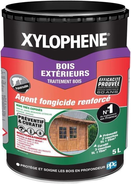 Traitement Bois Extérieurs-Anti Insectes et Anti Termites-Spécial Bois Très Exposés Extérieur-Formule Renforcée en Fongicide-5L
