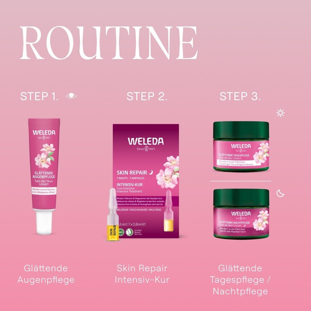 Weleda raminamasis paakių kremas „Wild Rose“ su laukine rože ir baltąja arbata, 12 ml