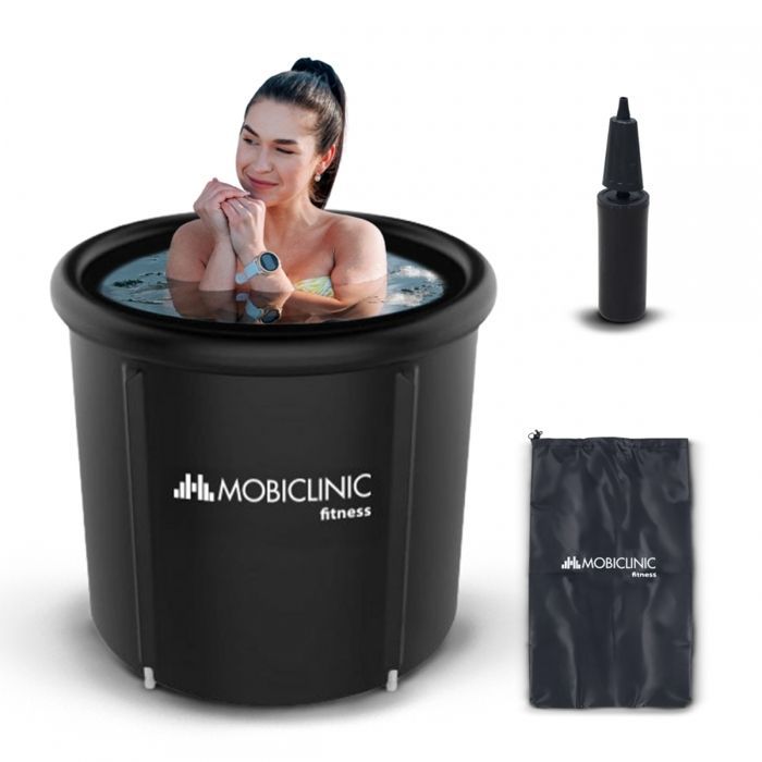 Banheira inflável Mobiclinic 350L para recuperação muscular, com tampa, 80x80x70cm, para gelo e água quente, estilo ártico.