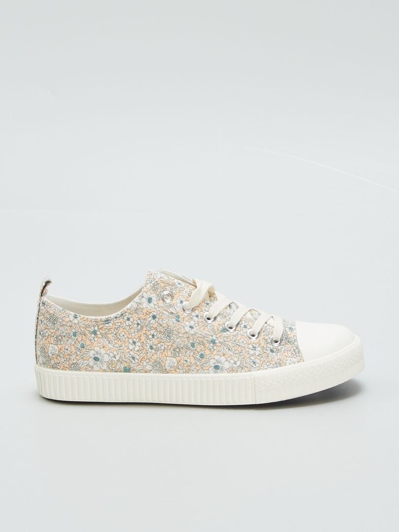 Canvas sneakers met een bloemenmotief - KHAKI
