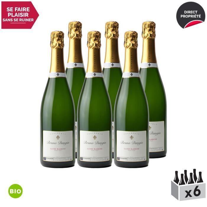 Crémant de Bourgogne Cuvée Blanche Brut Blanc - Orgánico - Lote de 6x75cl - Bruno Dangin - Vino espumoso AOC Blanc de Bourgogne -