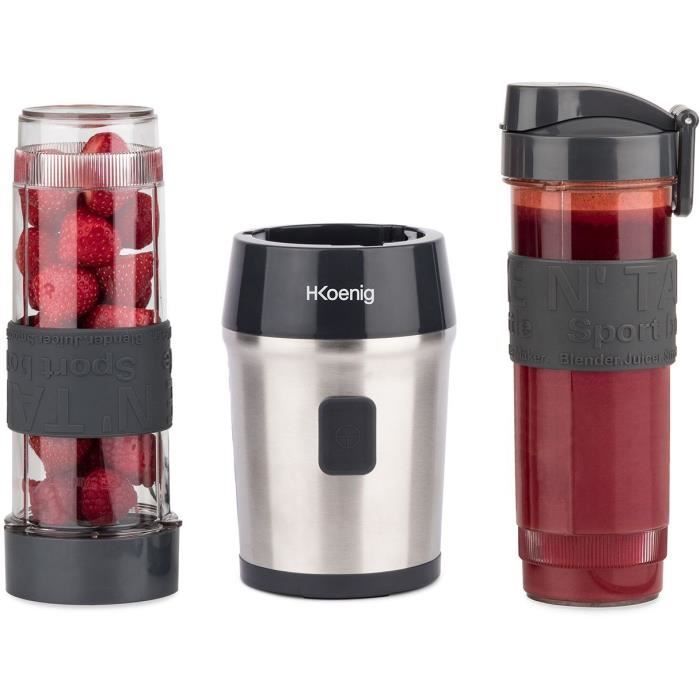 Minibatidora - H.KOENIG - SMOO9 - 300 W - 570 ml - Negra - Incluye 2 bolsas de viaje - Libre de BPA