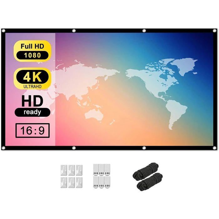 100 Inch 16:9 HD Projector - Portable Indoor/Outdoor Screen - Foldable - Double-Sided Projection - Soft Curtain [YE125]