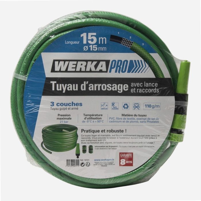 Tuyau avec raccords et lance d15mm WERKA PRO 15 m