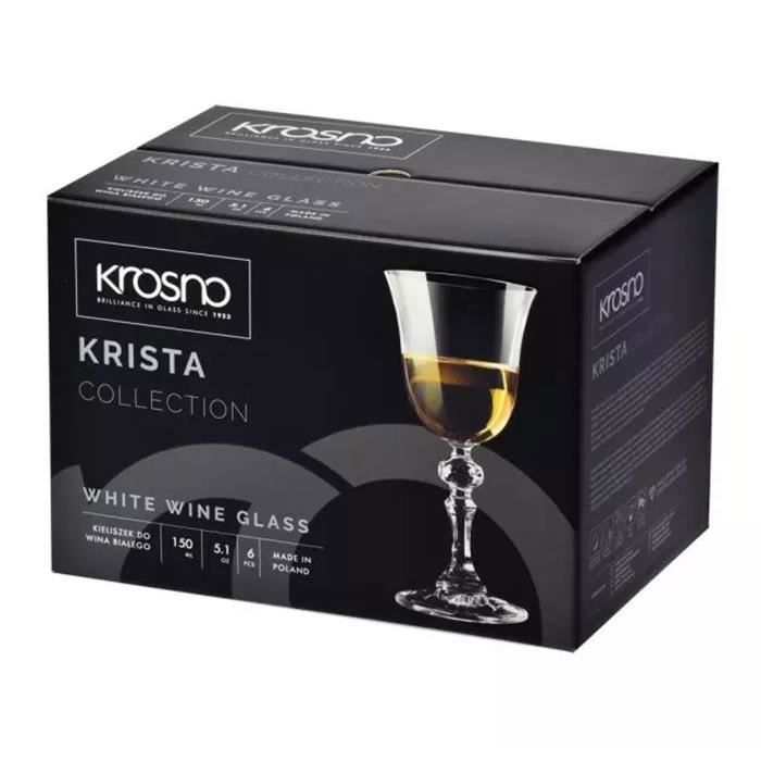 Krosno Petite Verre à Vin Blanc en Cristal - Lot de 6 Verres - 150 ml - Collection Krista - Lavable au Lave-Vaisselle