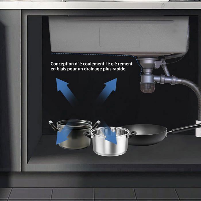 Évier de Cuisine Cascade Multifonction Acier inoxydable Évier Simple avec Robinet Extensible Grand Cuve 1 Bac 60 * 45 * 21 CM,Noir