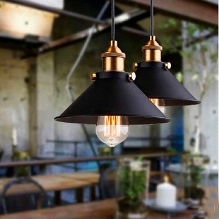 UNI LUSTRE - SUSPENSION  Luminaire Abat-jour Métal Lampe Suspension E27 22cm Noir