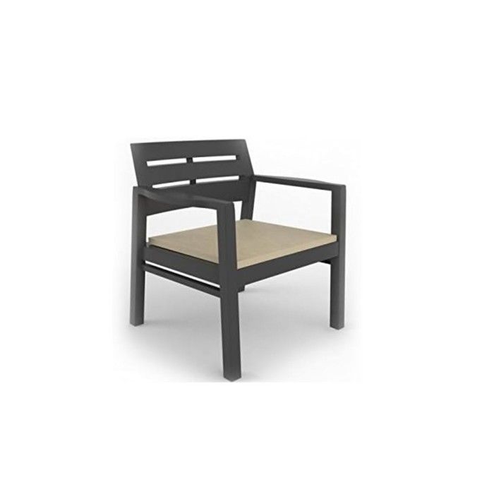 Salon de jardin 4 pièces Anthracite Canapé 2 places + 2 fauteuils + Table basse + 3 Coussins écru KZ GARDEN