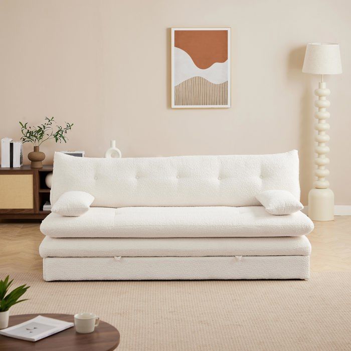 KIARA 3-zits slaapbank in beige boucléstof