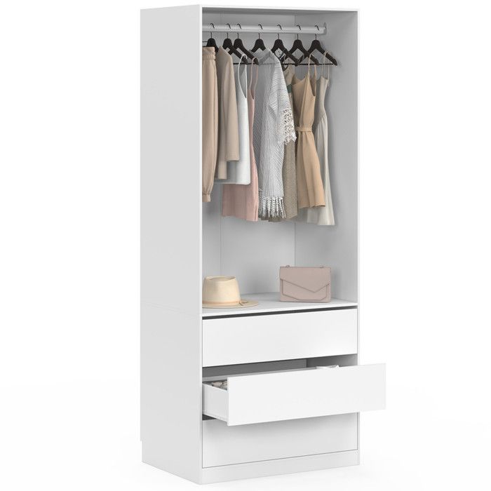 IDMARKET TAYLOR Kledingkast 80 x 55 x 200 cm 1 module met kledingstang + 3 lades wit