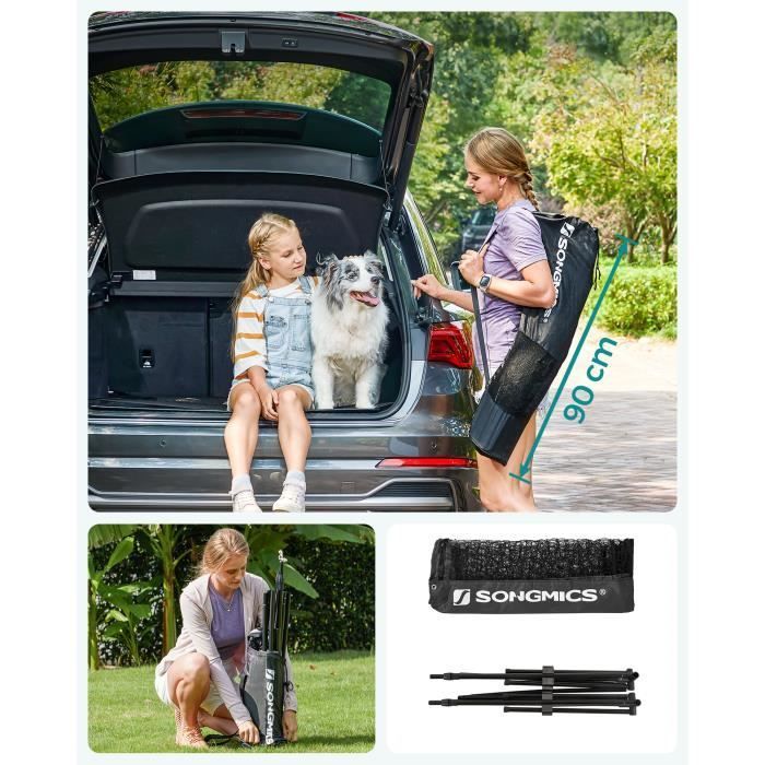 SONGMICS Badminton Net, Foldable, Easy to Assemble, Easy to Transport, Adjustable Height (107 cm, 120 cm, 155 cm)