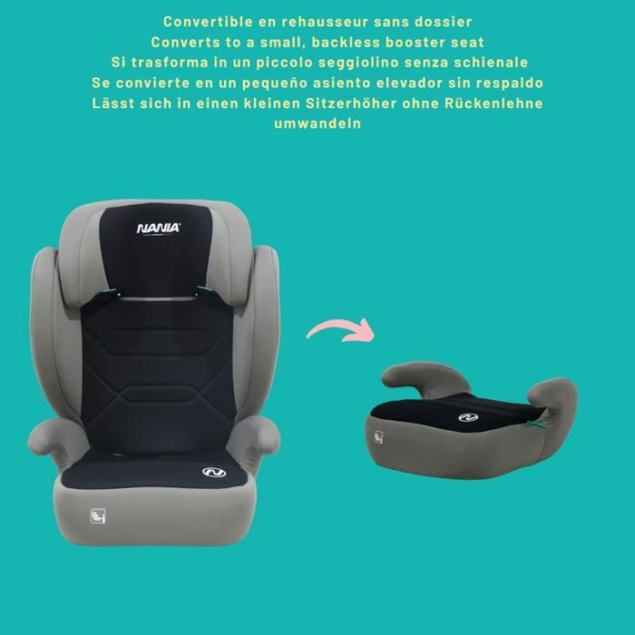 NANIA Siège auto enfant Belem 2 en 1 I-size 100-150 cm-Groupe 2/3- environ 4-12 ans - Protection Latérale - Appui-tête Réglable