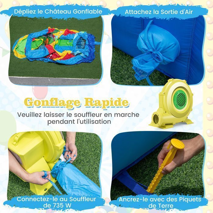 Castillo hinchable COSTWAY para niños de 3 a 10 años - 50 pelotas, tobogán largo - Bolsa de transporte (inflador no incluido) 440 x 185 x 234 cm