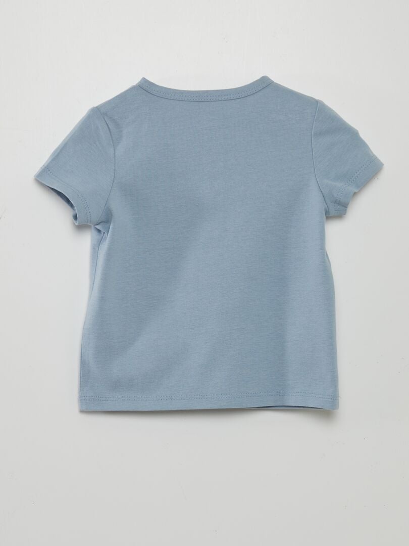 Effen T-shirt met knoopsluiting in de nek - BLAUW