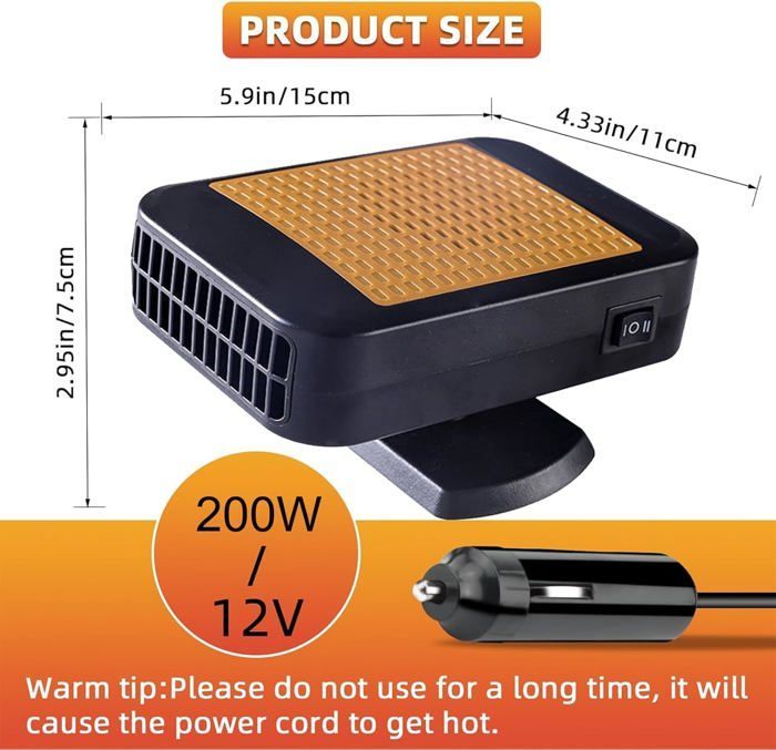 Calefactor para coche - SIN MARCA - 12V - 200W - Portátil - Descongelación rápida