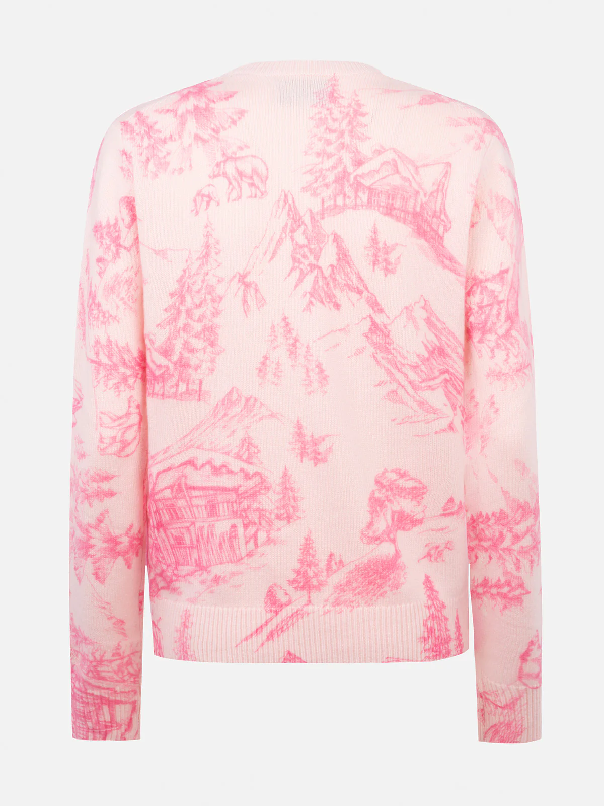 Nieuwe roze damestrui van Queen met Toile de Jouy-print en Cha-borduurwerk.