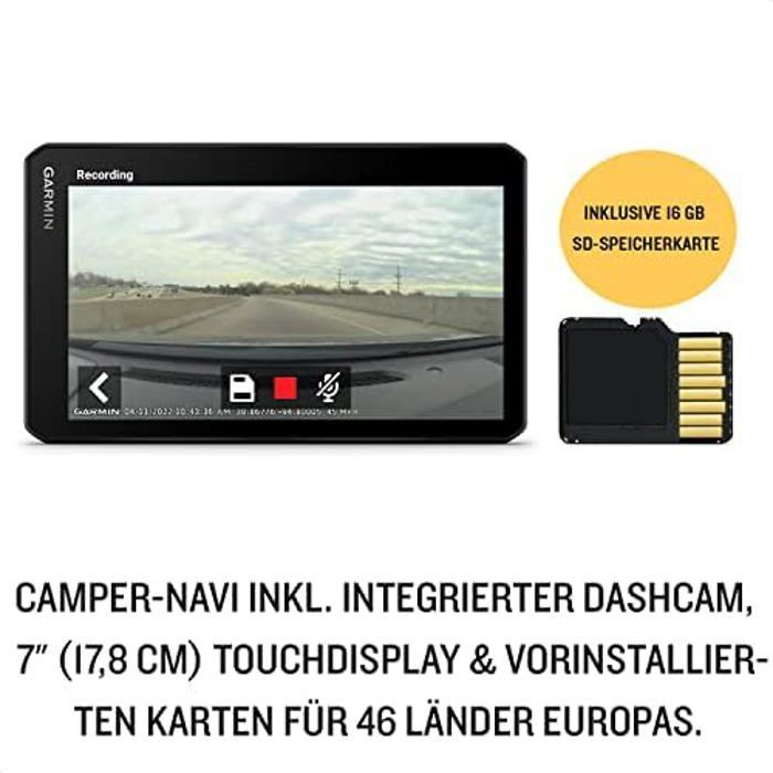 GPS para autocaravanas - GARMIN - CamperCam 795 - Cámara de salpicadero integrada - Información de tráfico DAB - Negro