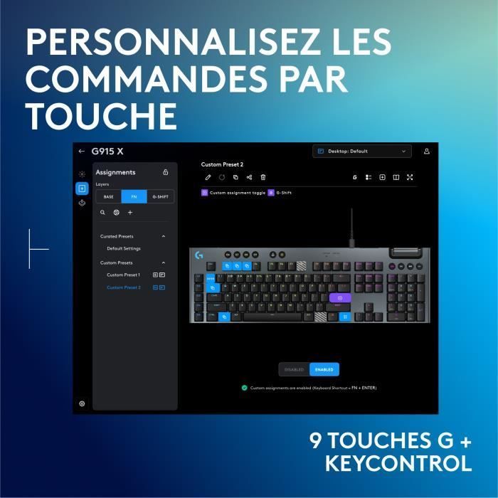 Gaming keyboard - Wired - Logitech G - G915 X - AZERTY - Tactile switches - Black