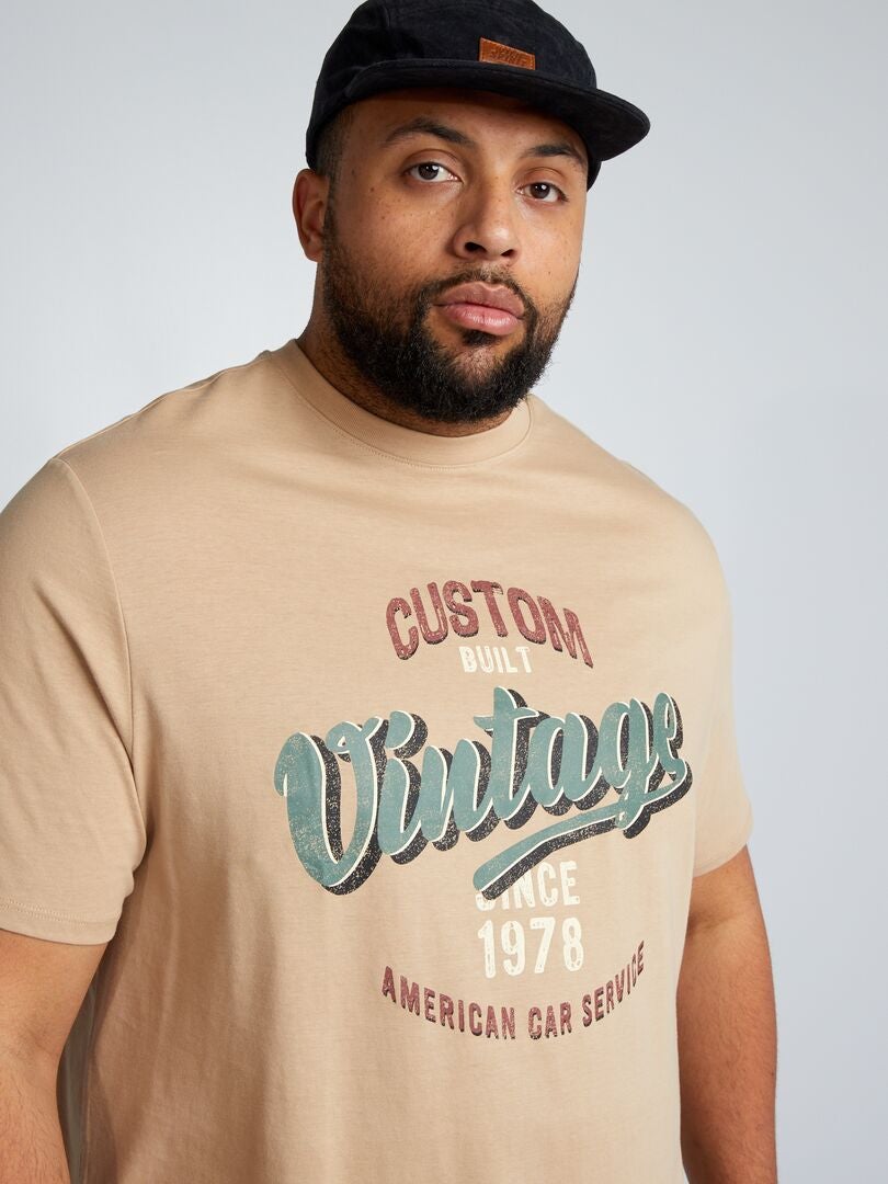 Camiseta de malha com estampa frontal - BEGE
